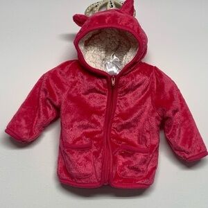 Healthtex Girl's 6-9M Hot Pink Faux Shearling Hoodie with Ears Jacket Mittens